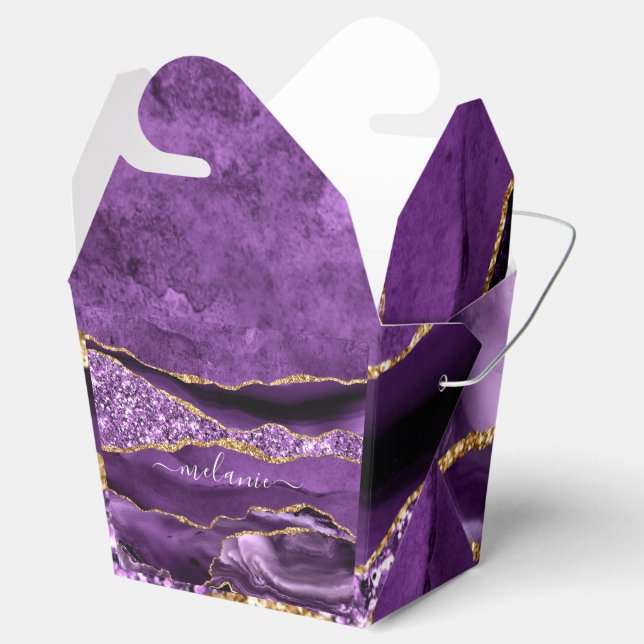 Agate Purple Gold Glitter Custom Name Favour Box (Opened)