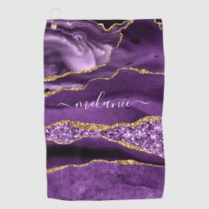 Agate Purple Gold Glitter Custom Name Golf Towel