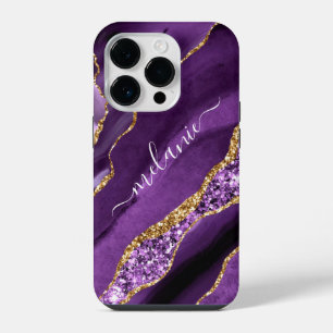 Agate Purple Gold Glitter Custom Name iPhone Case