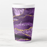 Agate Purple Gold Glitter Custom Name Latte Mug