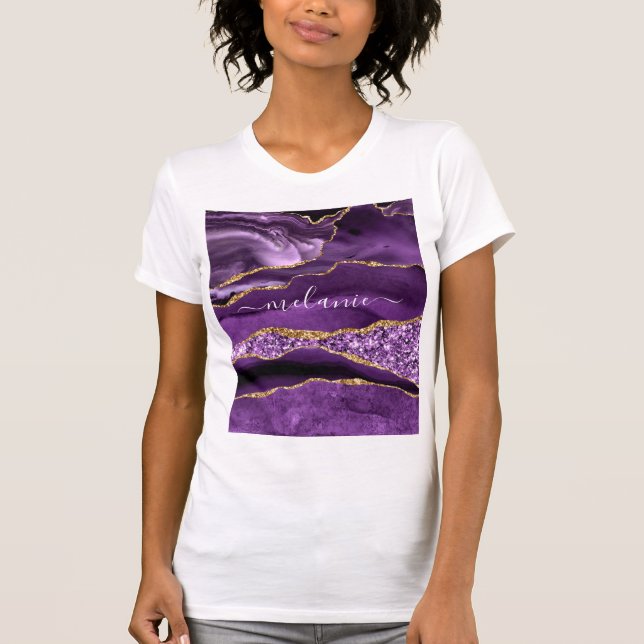Agate Purple Gold Glitter Custom Name T-Shirt (Front)