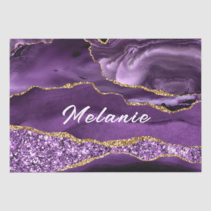 Agate Purple Gold Glitter Custom Name Tissue Paper