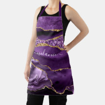 Agate Purple Gold Glitter Marble Custom Name Apron