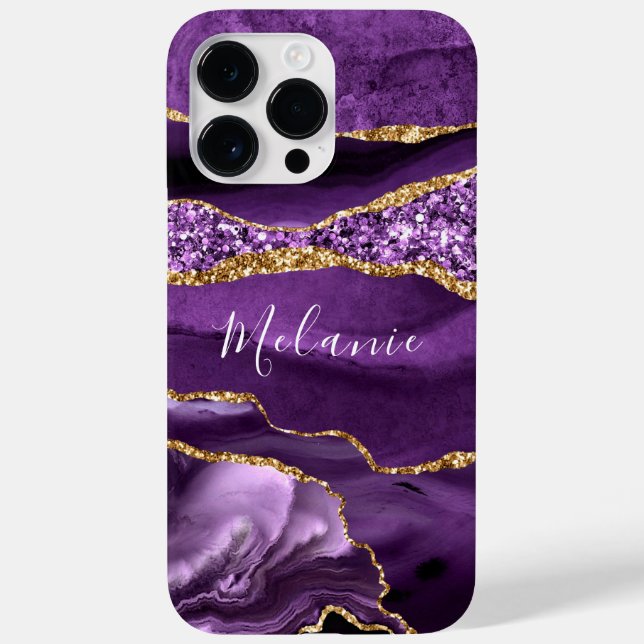 Agate Purple Gold Glitter Marble Custom Name Case-Mate iPhone Case (Back)