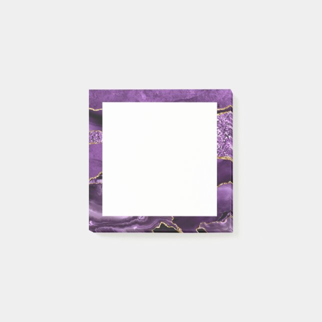 Agate Purple Gold Glitter Marble Post it Notes (Front)
