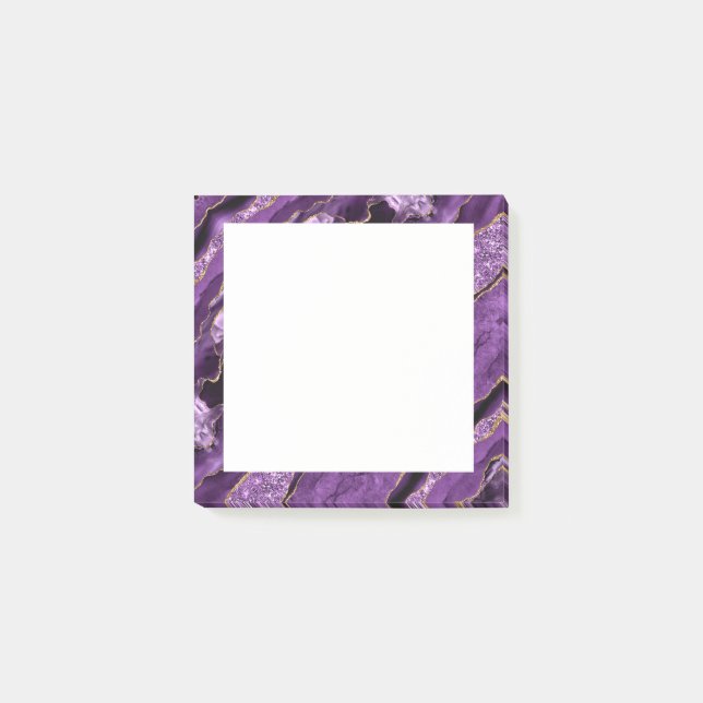Agate Purple Gold Glitter Marble Sticky Notes (Front)