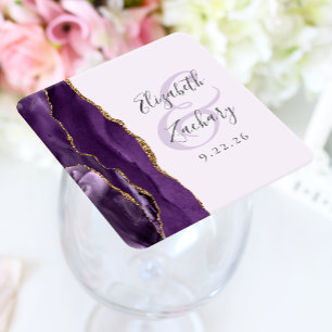 Agate Purple Gold Lavender Wedding Square Paper Coaster