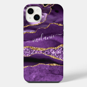 Agate Purple Gold Marble Custom Name iPhone Case