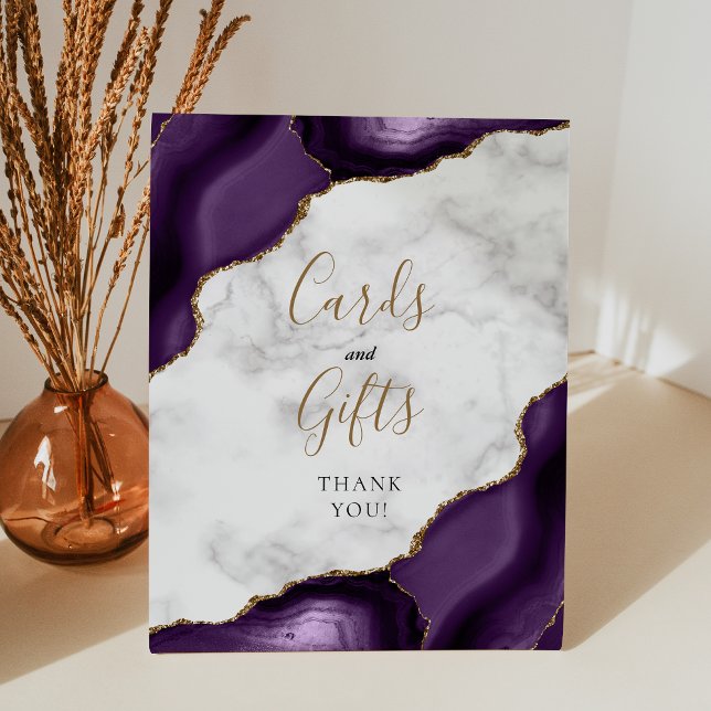 Agate Purple Gold Marble Wedding Cards and Gifts Pedestal Sign (Creator Uploaded)