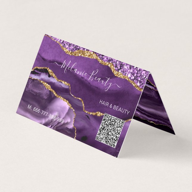 Agate Purple Gold QR Code Business Card (Front)