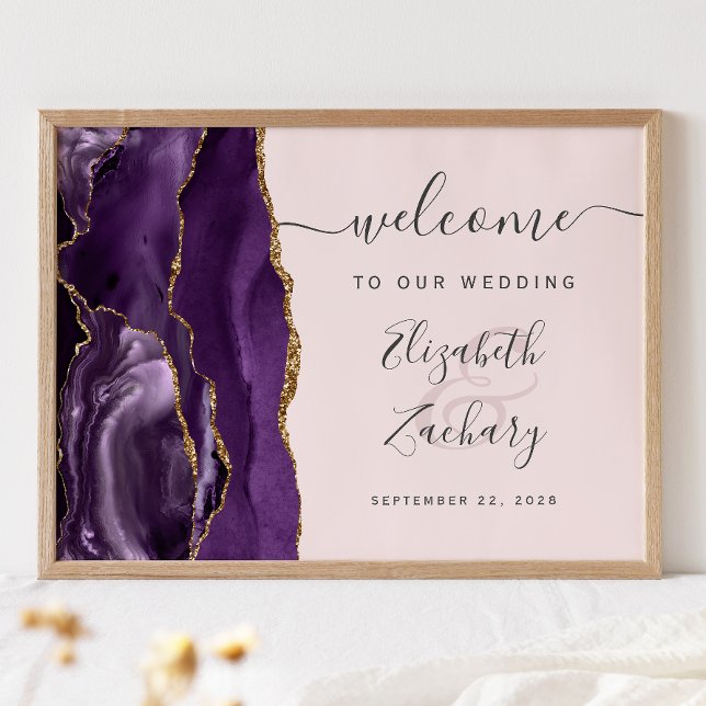 Agate Purple Gold Script Blush Wedding Welcome Poster (Creator Uploaded)