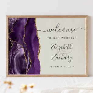 Agate Purple Gold Script Ivory Wedding Welcome Poster