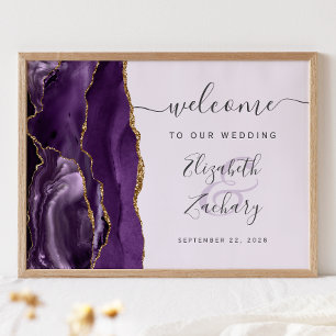 Agate Purple Gold Script Lavender Wedding Welcome Poster