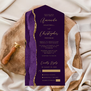 Agate Purple Gold Script Plum All In One Invitation