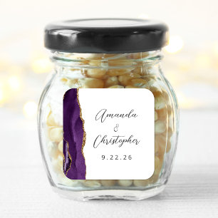 Agate Purple Gold Script Wedding Square Sticker