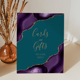 Agate Purple Gold Teal Wedding Cards and Gifts Pedestal Sign