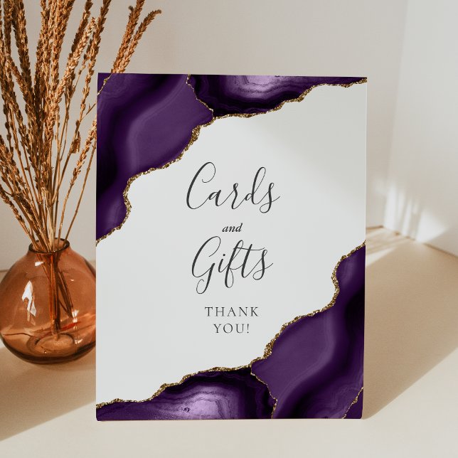 Agate Purple Gold Wedding Cards and Gifts Pedestal Sign (Creator Uploaded)