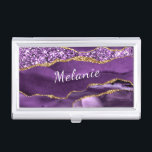 Agate Purple Gold Your Name Business Card Case<br><div class="desc">Business Card Cases with Agate Purple Violet Gold Glitter Geode Custom Name Sparkle Marble Personalised Birthday - Anniversary Business Card Cases / Gift / Suppliest - Add Your Name - Text or Remove - Make Your Special Gift - Resize and move or remove and add text / elements with customisation...</div>