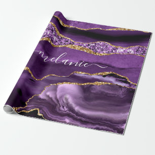 Agate Purple Marble Your Name Text Wrapping Paper