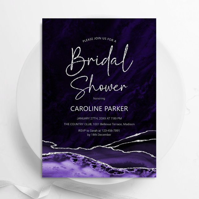 Agate Purple Silver Bridal Shower Invitation (Creator Uploaded)