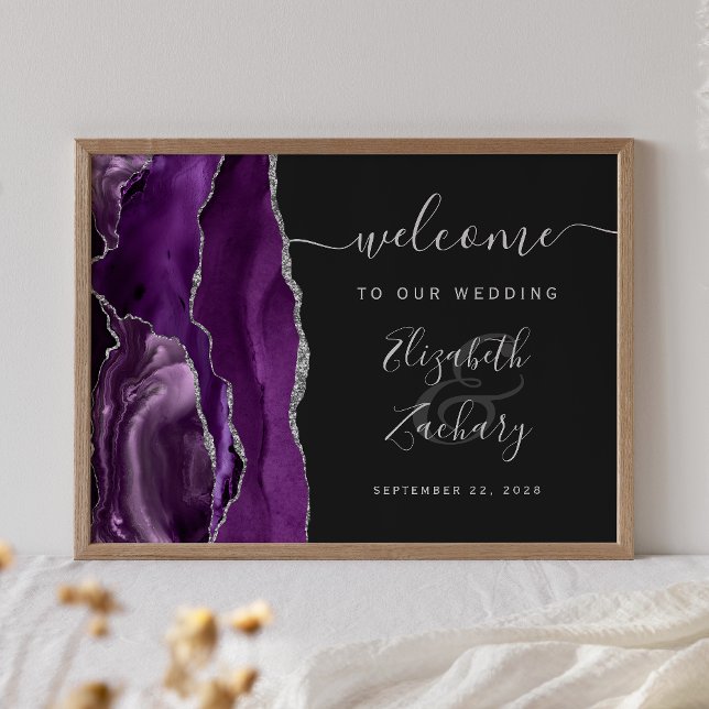 Agate Purple Silver Dark Wedding Welcome Poster (Creator Uploaded)