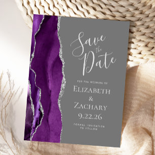 Agate Purple Silver Grey Save the Date Postcard