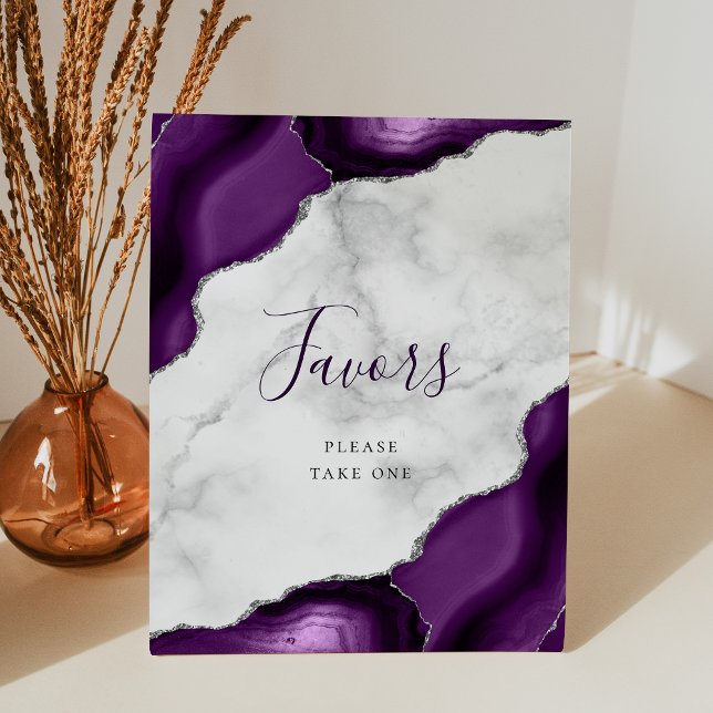 Agate Purple Silver Marble Wedding Favours Pedestal Sign (Creator Uploaded)