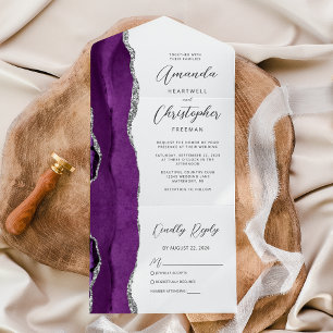 Agate Purple Silver Wedding All In One Invitation