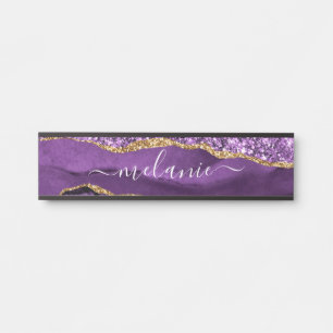 Agate Purple Violet Gold Custom Name Door Sign