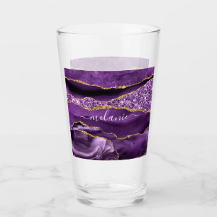 Agate Purple Violet Gold Custom Name Glass