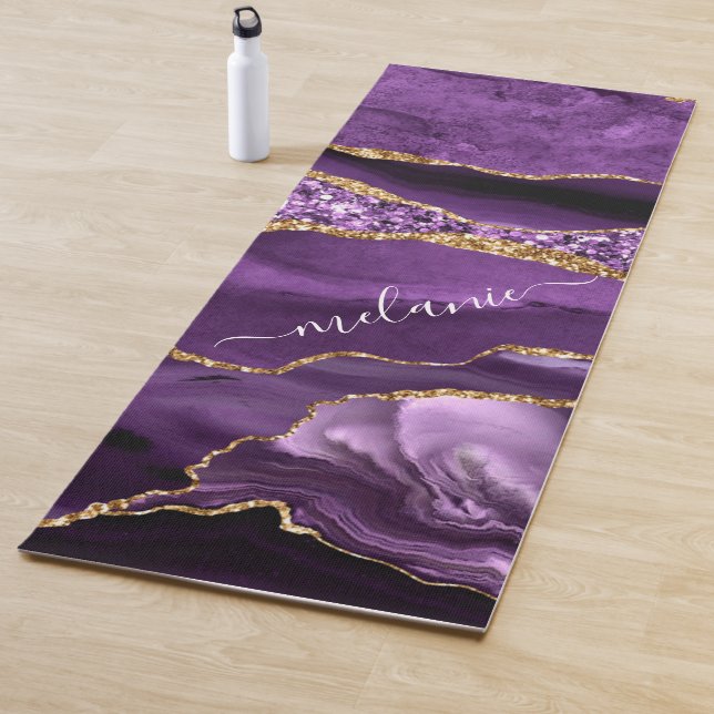 Agate Purple Violet Gold Custom Name Yoga Mat (In Situ)