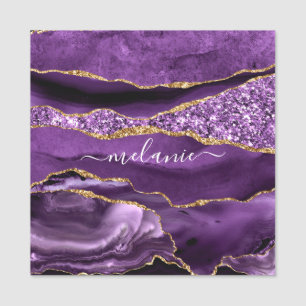 Agate Purple Violet Gold Glitter Custom Name Tag