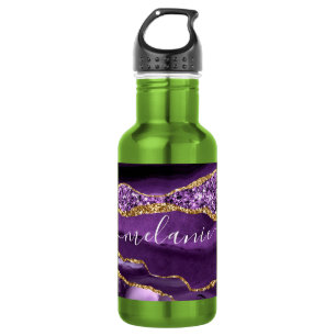 Agate Purple Violet Gold Glitter Geode Custom Name 532 Ml Water Bottle