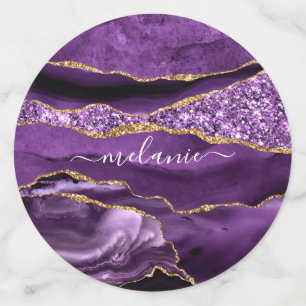 Agate Purple Violet Gold Glitter Geode Custom Name Confetti