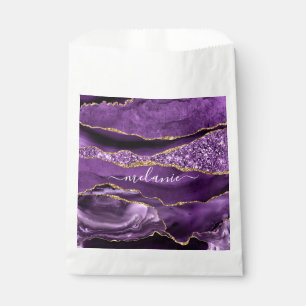 Agate Purple Violet Gold Glitter Geode Custom Name Favour Bags