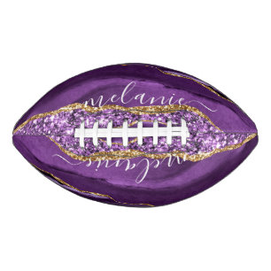 Agate Purple Violet Gold Glitter Geode Custom Name Football