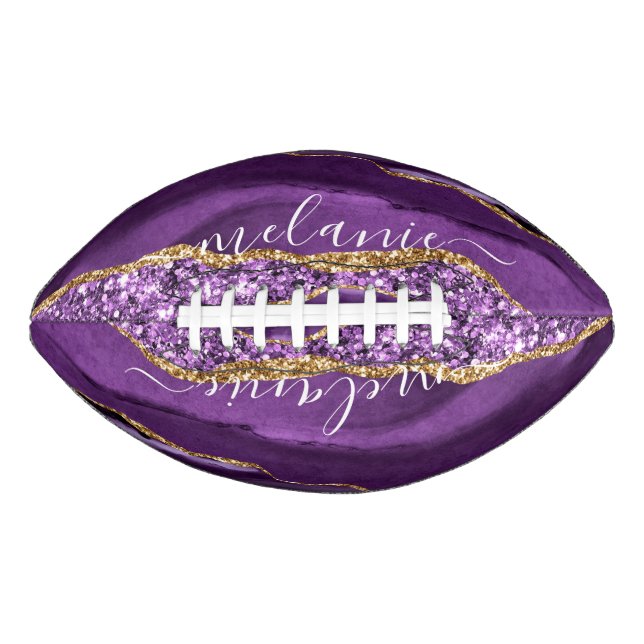 Agate Purple Violet Gold Glitter Geode Custom Name Football (Front)