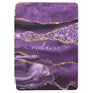 Agate Purple Violet Gold Glitter Geode Custom Name iPad Air Cover