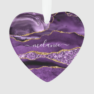 Agate Purple Violet Gold Glitter Geode Custom Name Ornament