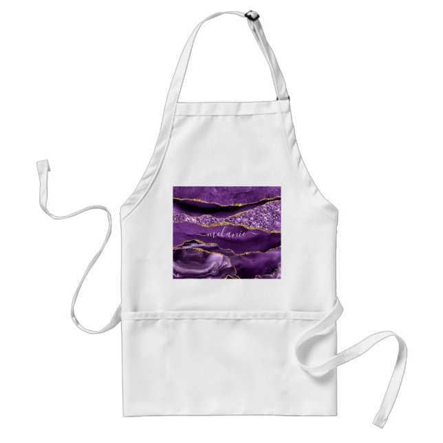 Agate Purple Violet Gold Glitter Geode Custom Name Standard Apron (Front)