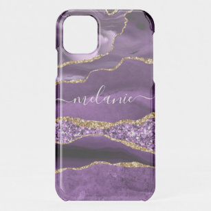 Agate Purple Violet Gold Glitter Geode Custom Name iPhone 11 Case