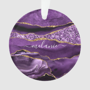 Agate Purple Violet Gold Glitter Geode Your Name Ornament