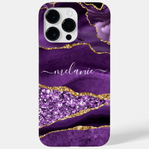 Agate Purple Violet Gold Glitter Marble Your Name Case-Mate iPhone 14 Pro Max Case