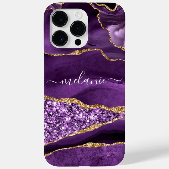 Agate Purple Violet Gold Glitter Marble Your Name Case-Mate iPhone Case (Back)
