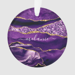 Agate Purple Violet Gold Glitter Marble Your Name Ornament