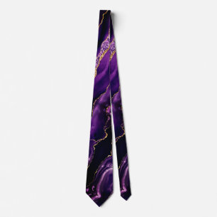 Agate Purple Violet Gold Glitter Merble Neck Tie