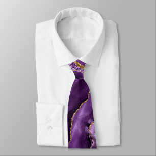 Agate Purple Violet Gold Glitter Merble Neck Tie