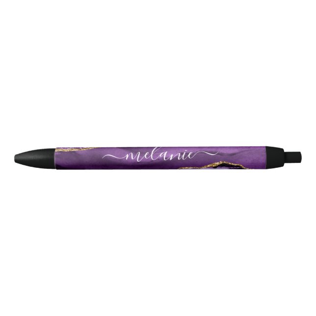 Agate Purple Violet Gold Glitter Pen Your Name (Front)