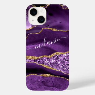 Agate Purple Violet Gold Glitter Sparkle Your Name Case-Mate iPhone 14 Case