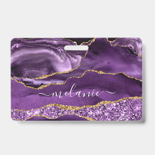 Agate Purple Violet Gold Glitter Your Name Badge ID Badge